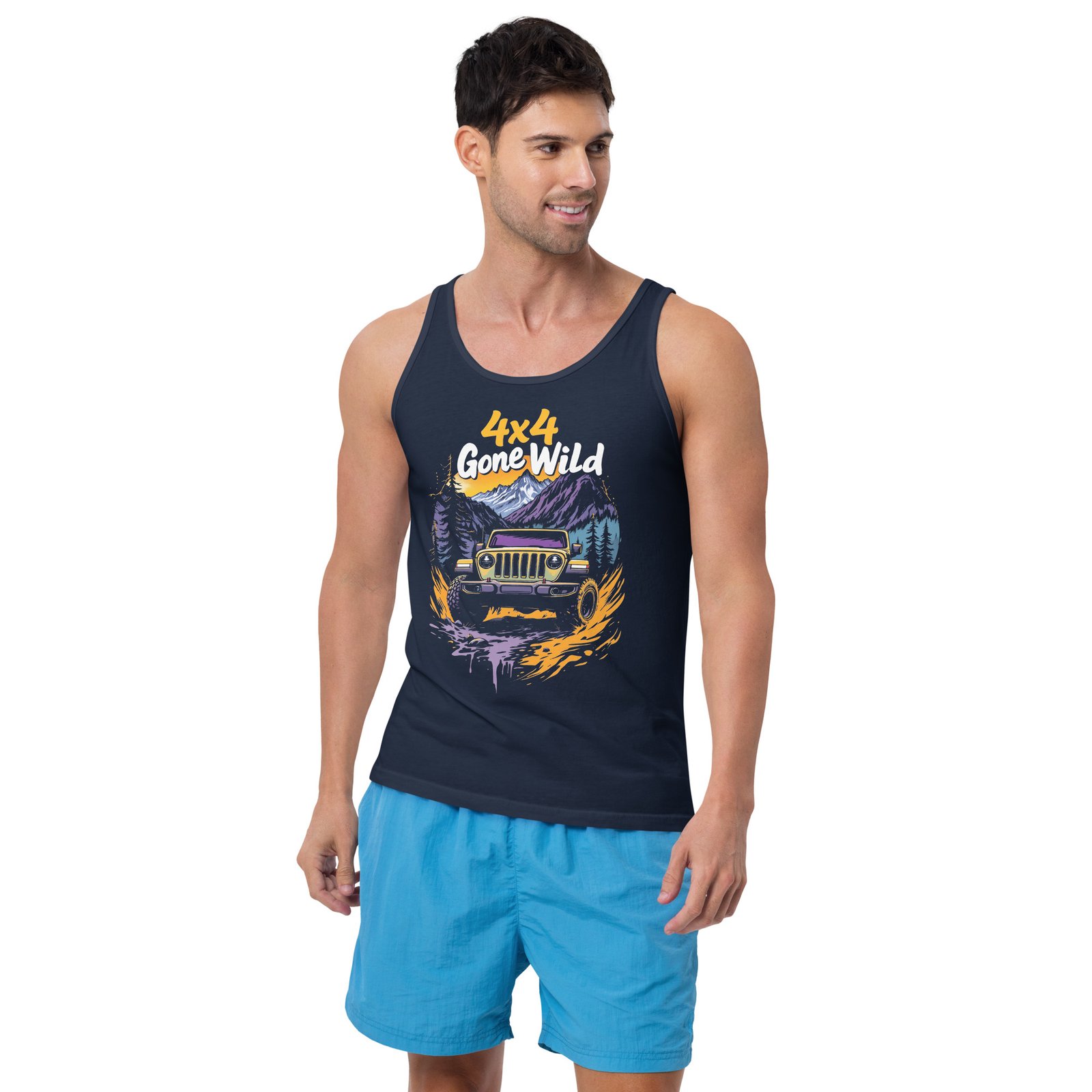 4X4 Gone Wild - Purple Mountain 4X4 Crawler Unisex Tank Top - Navy - Image 3