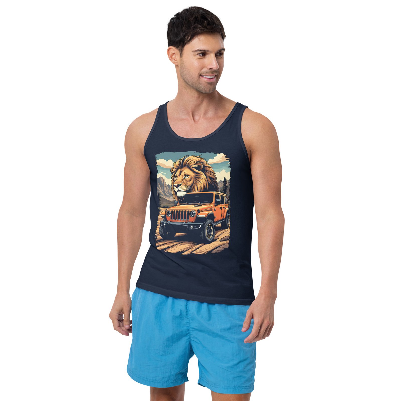 King Of The Trail - Lion Trail Off-Road Rig Unisex Tank Top - Navy - Image 1