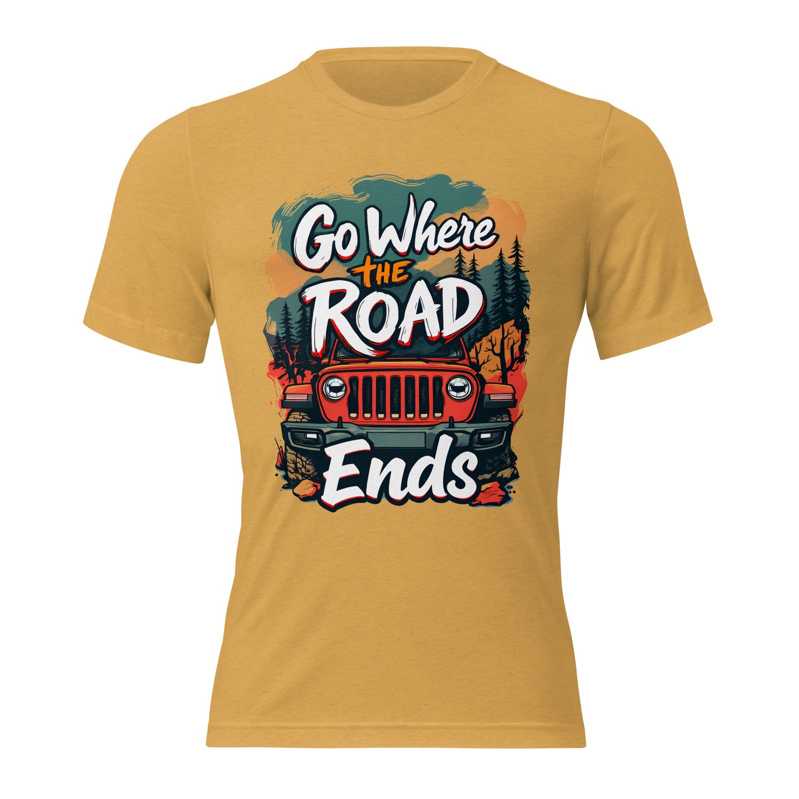 Go Where The Road Ends - Backcountry Timber 4X4 Rig Triblend T-Shirt - Mustard Triblend - Image 1