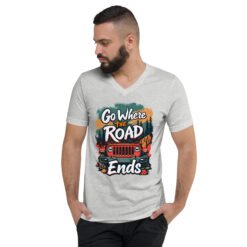 Go Where The Road Ends - Alpine Woods Off-Road Unisex V-Neck Shirt - Athletic Heather - Image 2