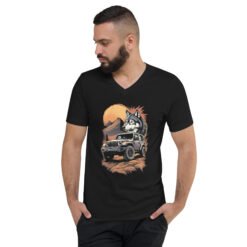 Lone Wolf - Moonlit Peak Off-Road Unisex V-Neck Shirt - Black - Image 2