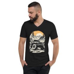 Alpine Sunset Trail - High Clearance 4X4 Rig Unisex V-Neck Shirt - Black - Image 2