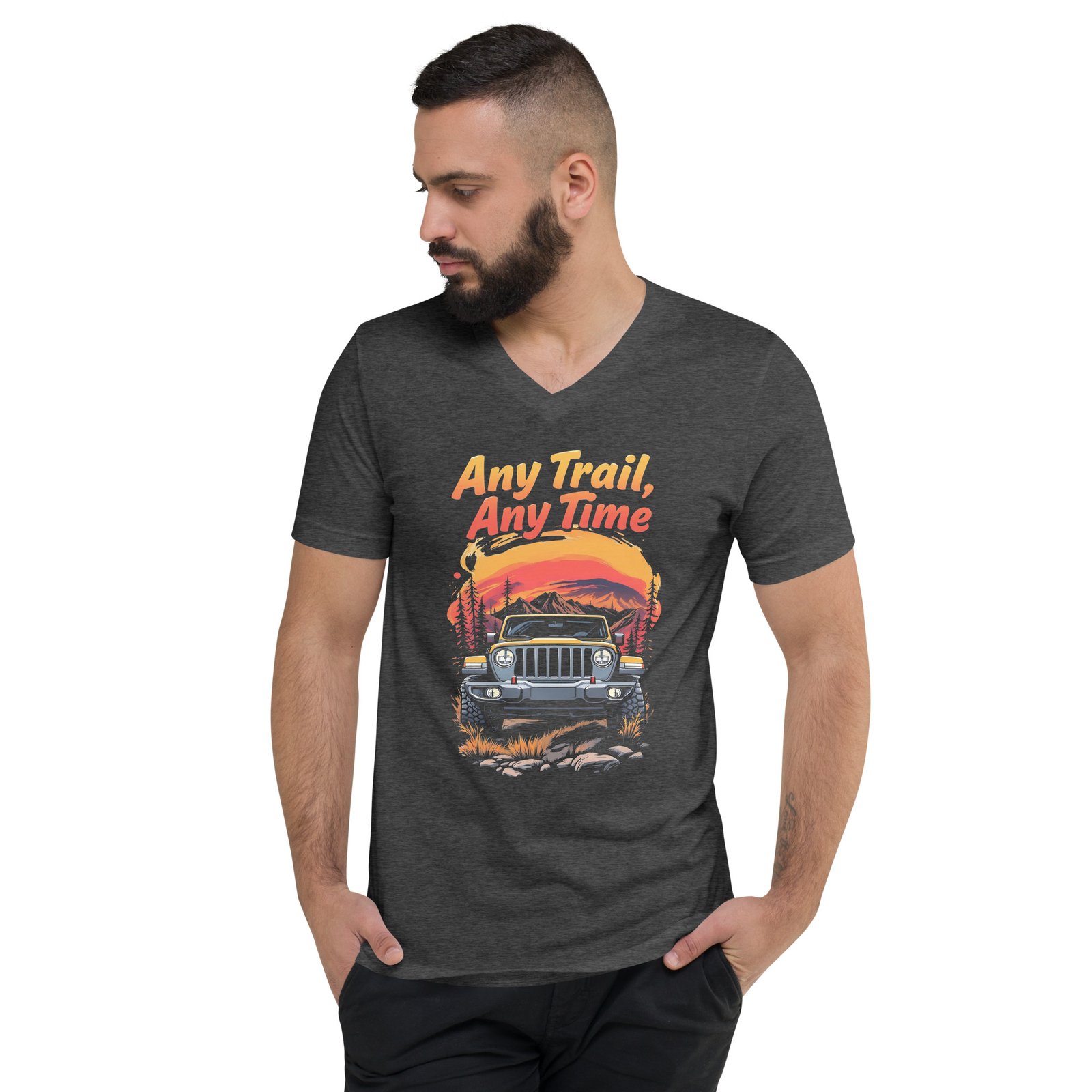 Any Trail Any Time - Pine Ridge Off-Road Unisex V-Neck Shirt - Dark Grey Heather - Image 5