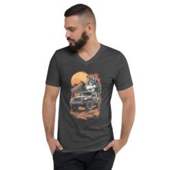Lone Wolf - Moonlit Peak Off-Road Unisex V-Neck Shirt - Dark Grey Heather - Image 5