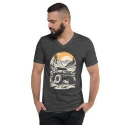 Alpine Sunset Trail - High Clearance 4X4 Rig Unisex V-Neck Shirt - Dark Grey Heather - Image 5