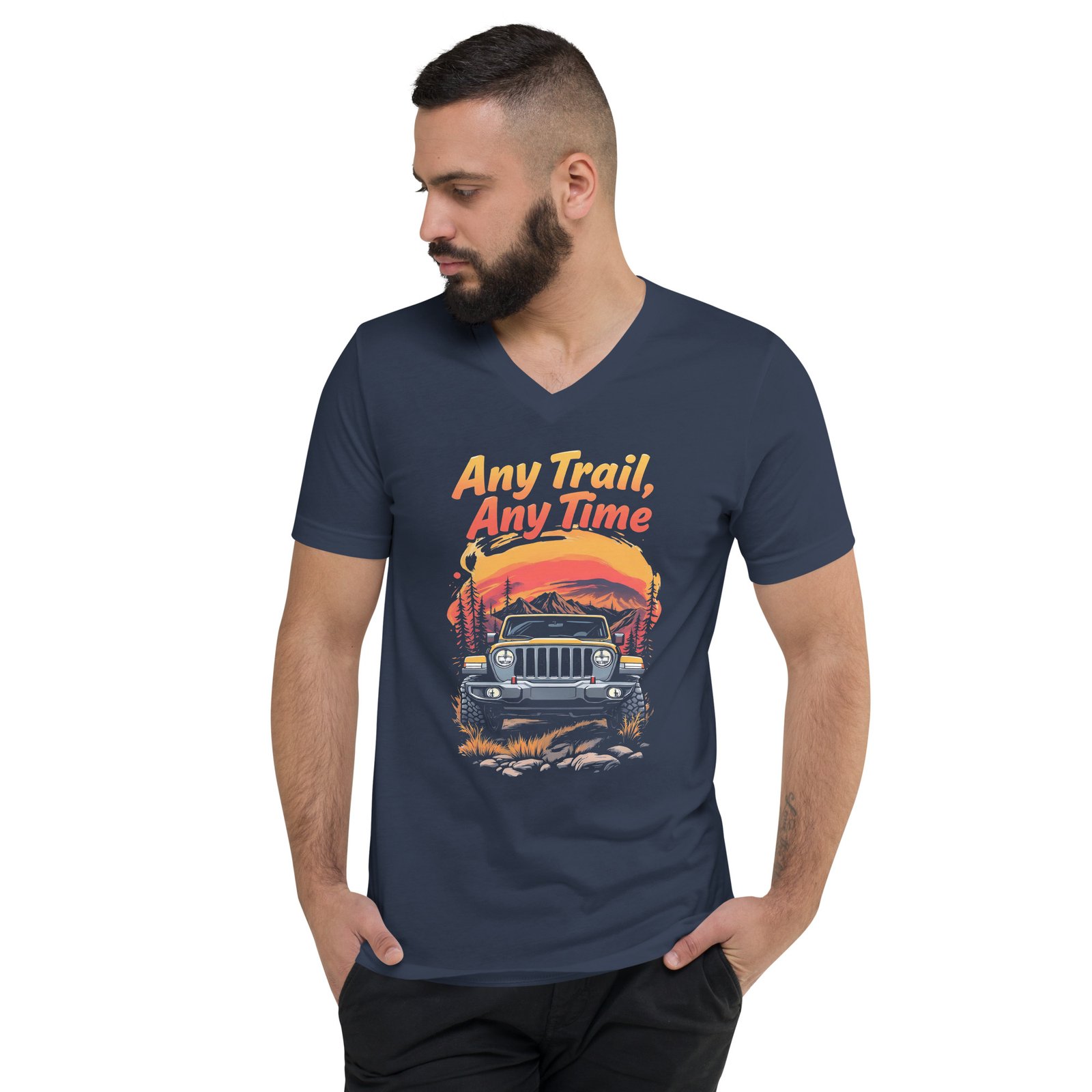 Any Trail Any Time - Pine Ridge Off-Road Unisex V-Neck Shirt - Navy - Image 3