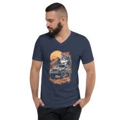 Lone Wolf - Moonlit Peak Off-Road Unisex V-Neck Shirt - Navy - Image 1