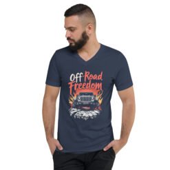 Off-Road Freedom - High Clearance 4X4 Rig Unisex V-Neck Shirt - Navy - Image 4