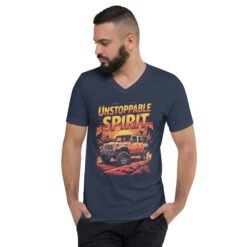 Unstoppable Spirit - Sunset Desert 4X4 Crawler Unisex V-Neck Shirt - Navy - Image 1