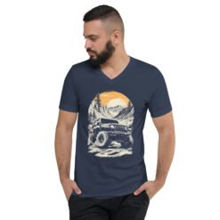 Alpine Sunset Trail - High Clearance 4X4 Rig Unisex V-Neck Shirt - Navy - Image 1