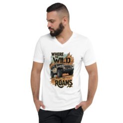 Where The Wild Roams - High Clearance 4X4 Rig Unisex V-Neck Shirt - White - Image 1