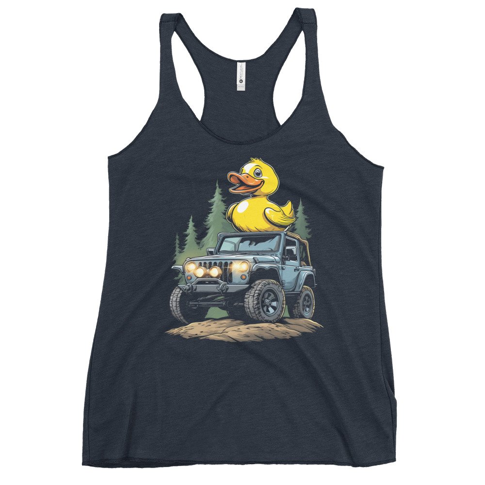 Duck Duck Rig - Yellow Duck 4X4 Crawler Women's Racerback Tank - Vintage Navy - Image 1
