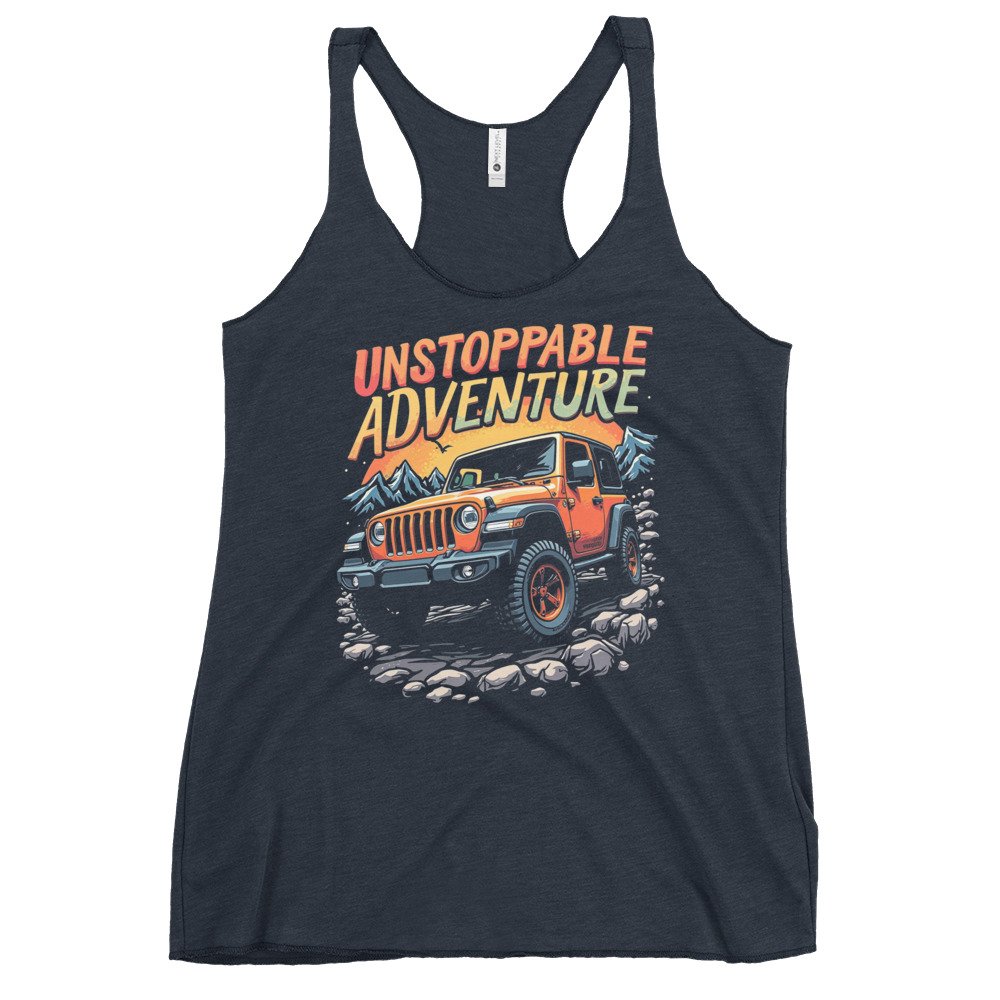 Unstoppable Adventure - Sunset Alpine 4X4 Crawler Women's Racerback Tank - Vintage Navy - Image 3