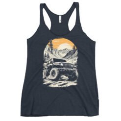 Alpine Sunset Trail - Mountain Canyon 4X4 Crawler Women's Racerback Tank - Vintage Navy - Image 3
